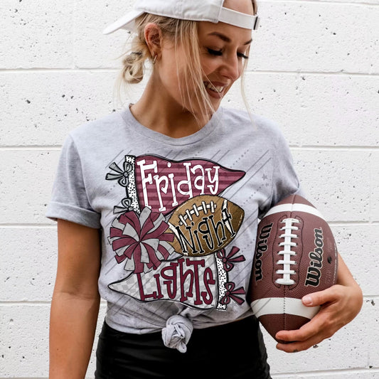 FRIDAY NIGHT LIGHTS MAROON & SILVER - DTF TRANSFER