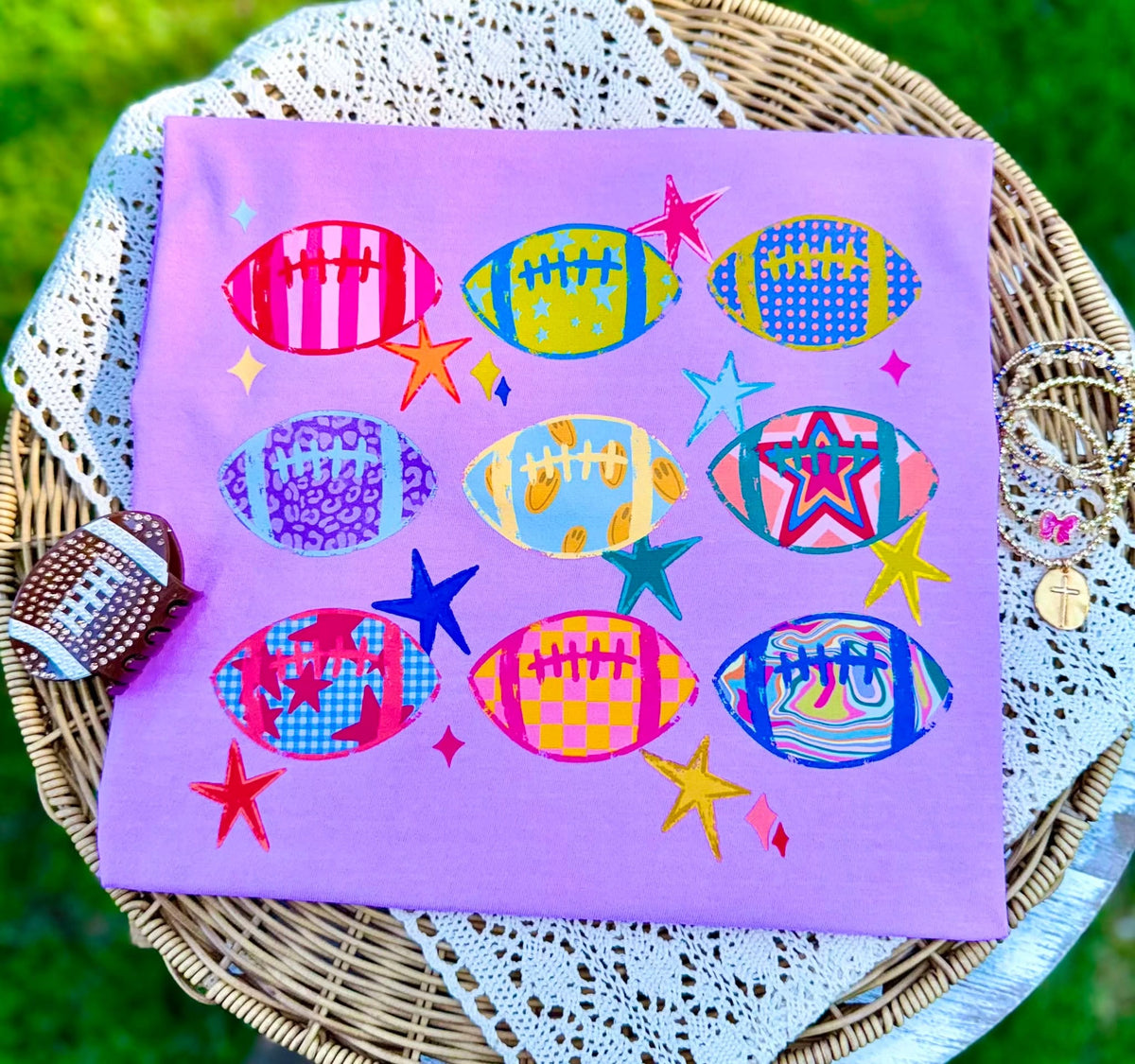 PREPPY FOOTBALLS WITH STARS - DTF TRANSFER
