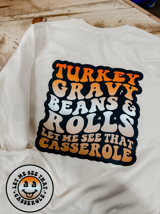 TURKEY GRAVY BEANS & ROLLS. LET ME SEE THAT CASSEROLE - DTF TRANSFER