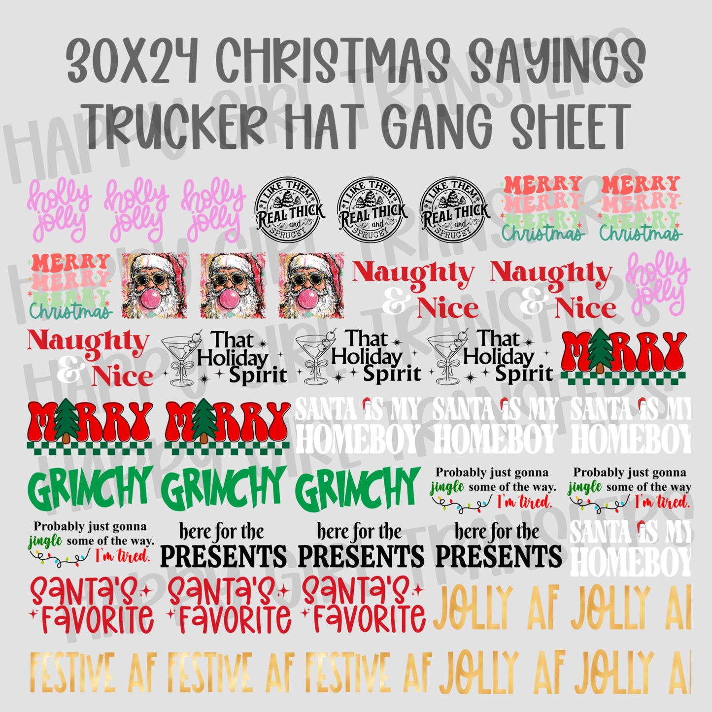 30x24 CHRISTMAS SAYINGS PRE-MADE TRUCKER HAT GANG SHEET