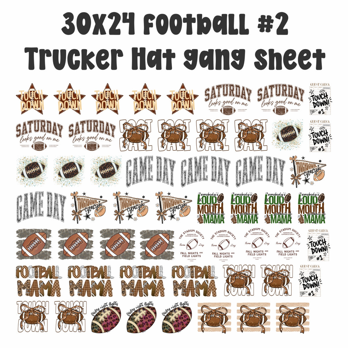 30x24  FOOTBALL #2 PRE-MADE HAT GANG SHEET
