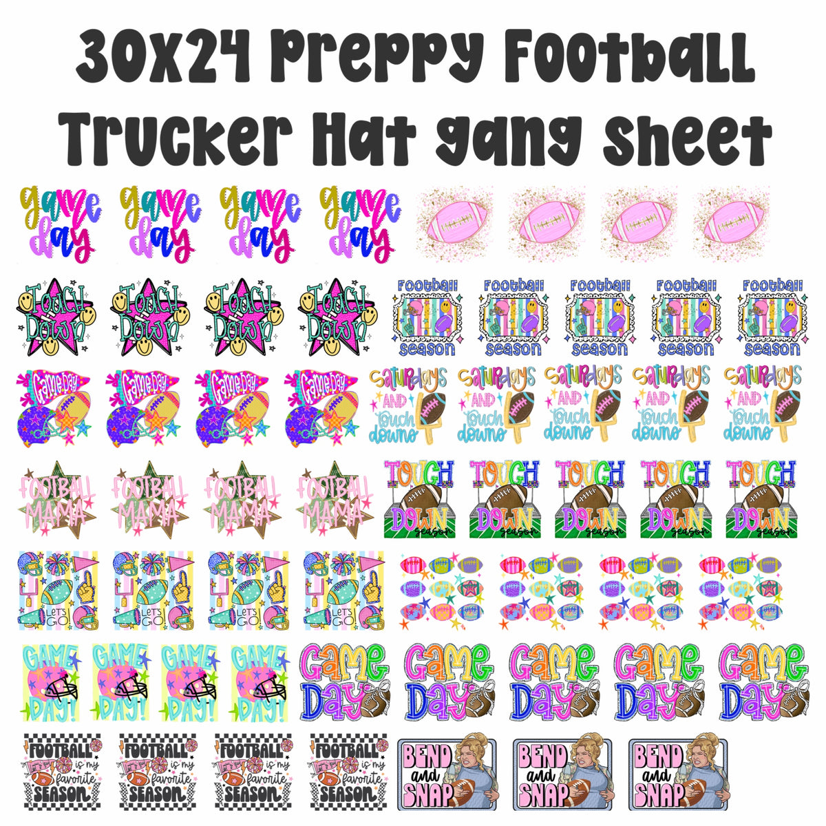 30x24 PREPPY FOOTBALL PRE-MADE HAT GANG SHEET