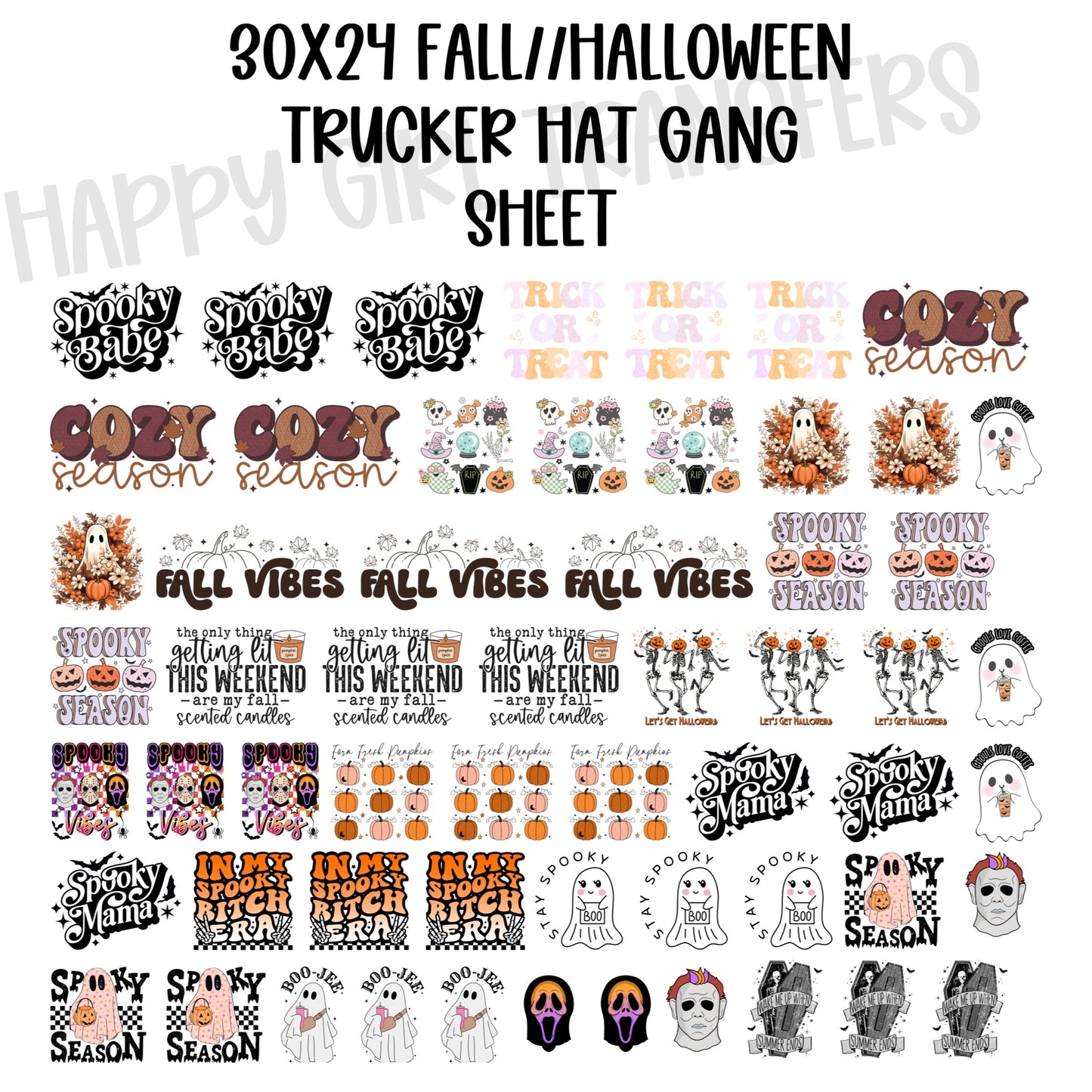30x24 FALL/ HALLOWEEN PRE-MADE TRUCKER HAT GANG SHEET