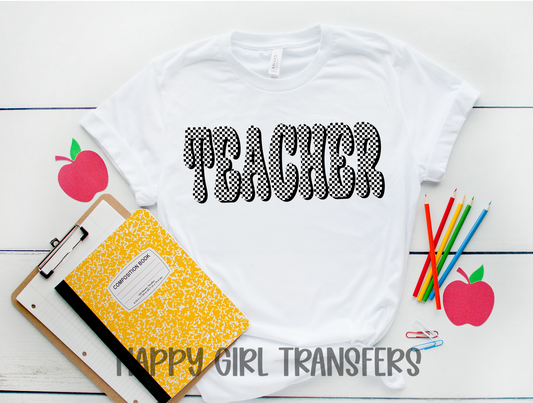 RETRO CHECKERED TEACHER - DTF TRANSFER