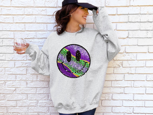 MARDI GRAS SEQUIN SMILEY - DTF TRANSFER