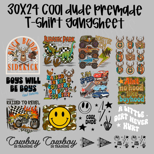 30x24 COOL DUDE PRE-MADE T-SHIRT GANG SHEET