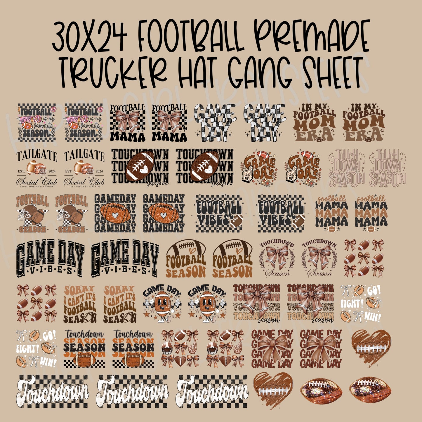 30x24 FOOTBALL PRE-MADE TRUCKER HAT GANG SHEET