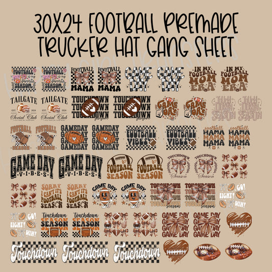 30x24 FOOTBALL PRE-MADE TRUCKER HAT GANG SHEET