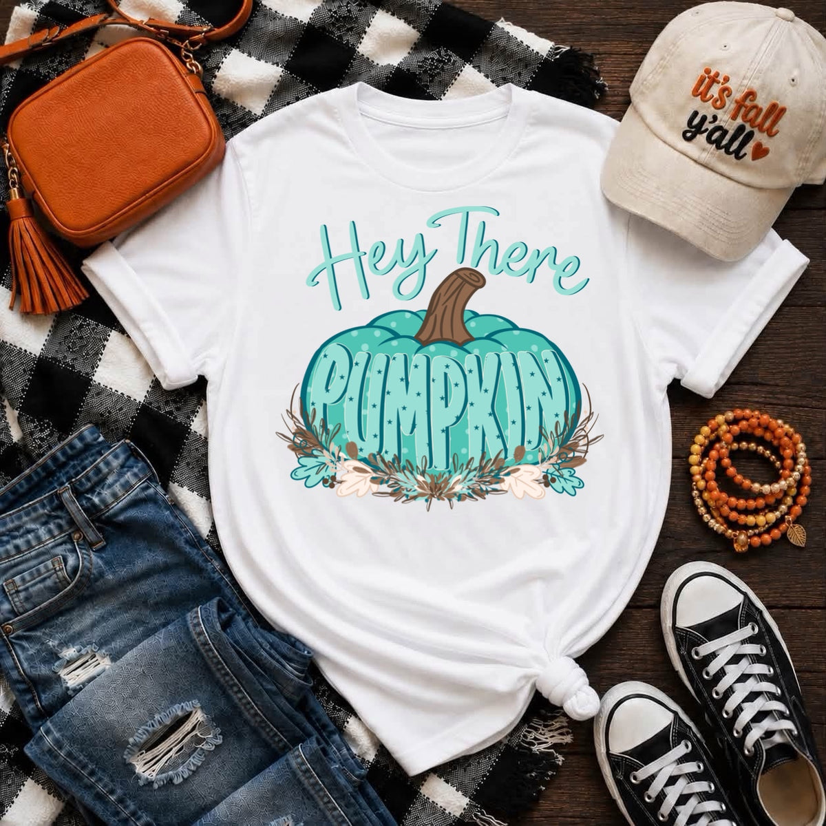 TURQUOISE HEY THERE PUMPKIN - DTF TRANSFER