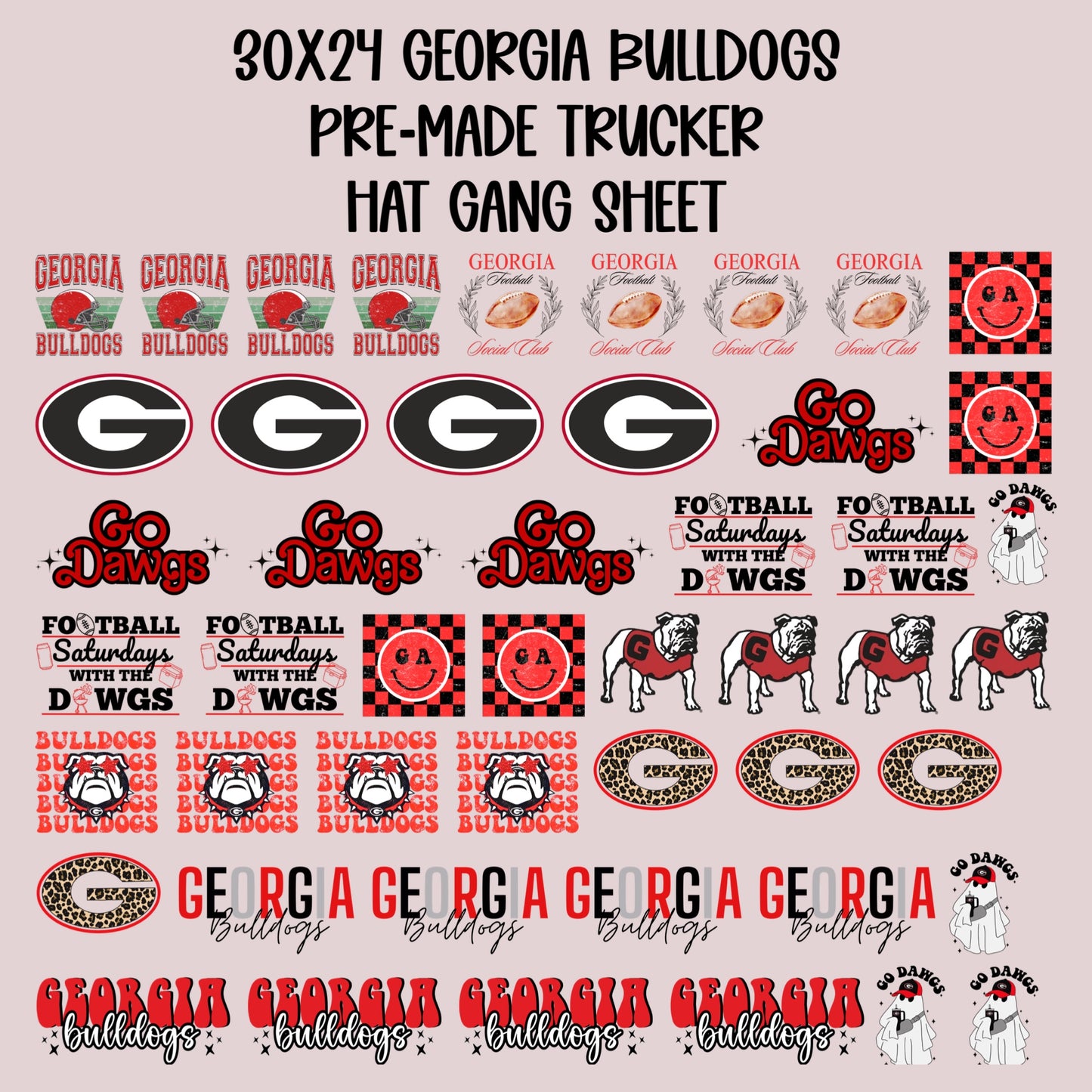 30x24 GEORGIA BULLDOGS PRE-MADE TRUCKER HAT GANG SHEET