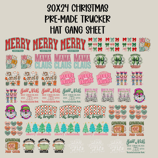 30x24 CHRISTMAS PRE-MADE TRUCKER HAT GANG SHEET