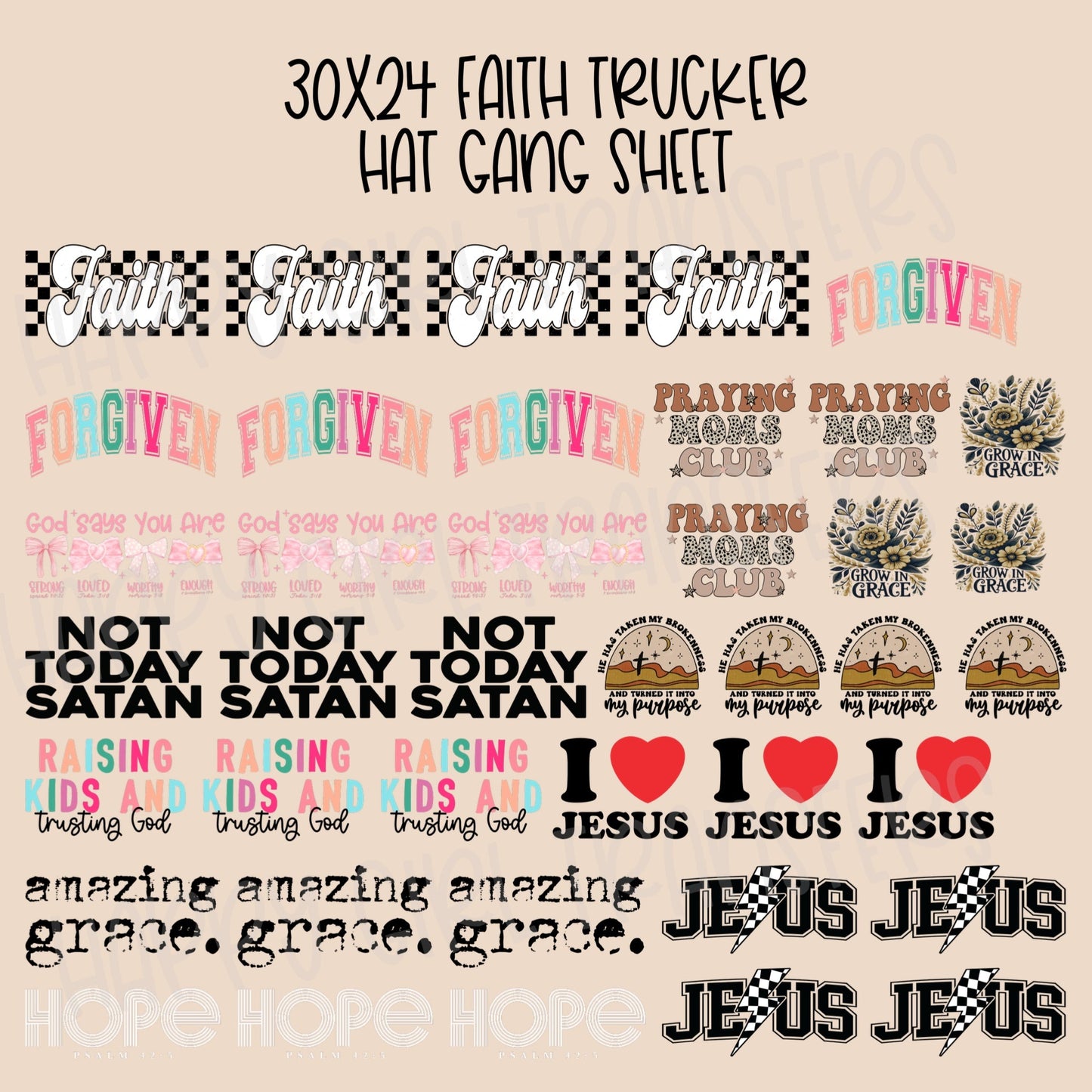 30x24 FAITH PRE-MADE TRUCKER HAT GANG SHEET