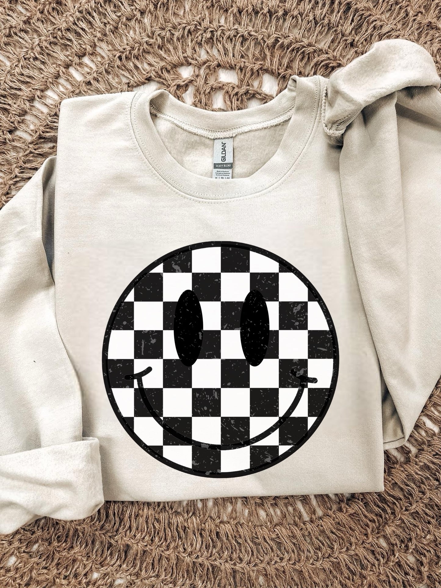 BLACK AND WHITE CHECKERED SMILEY- DTF TRANSFER