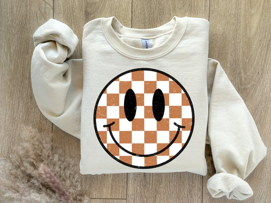 BROWN CHECKERED SMILEY- DTF TRANSFER