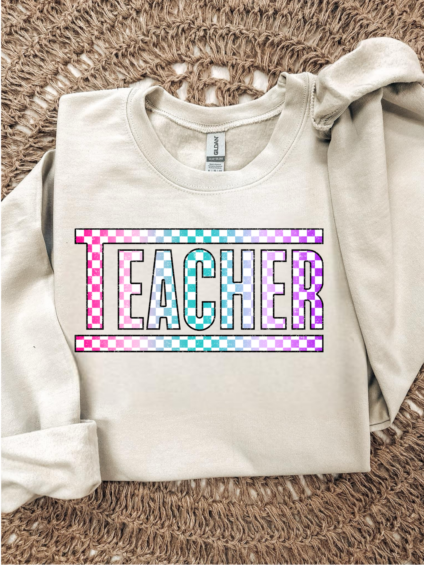 COLORFUL CHECKERED TEACHER - DTF TRANSFER