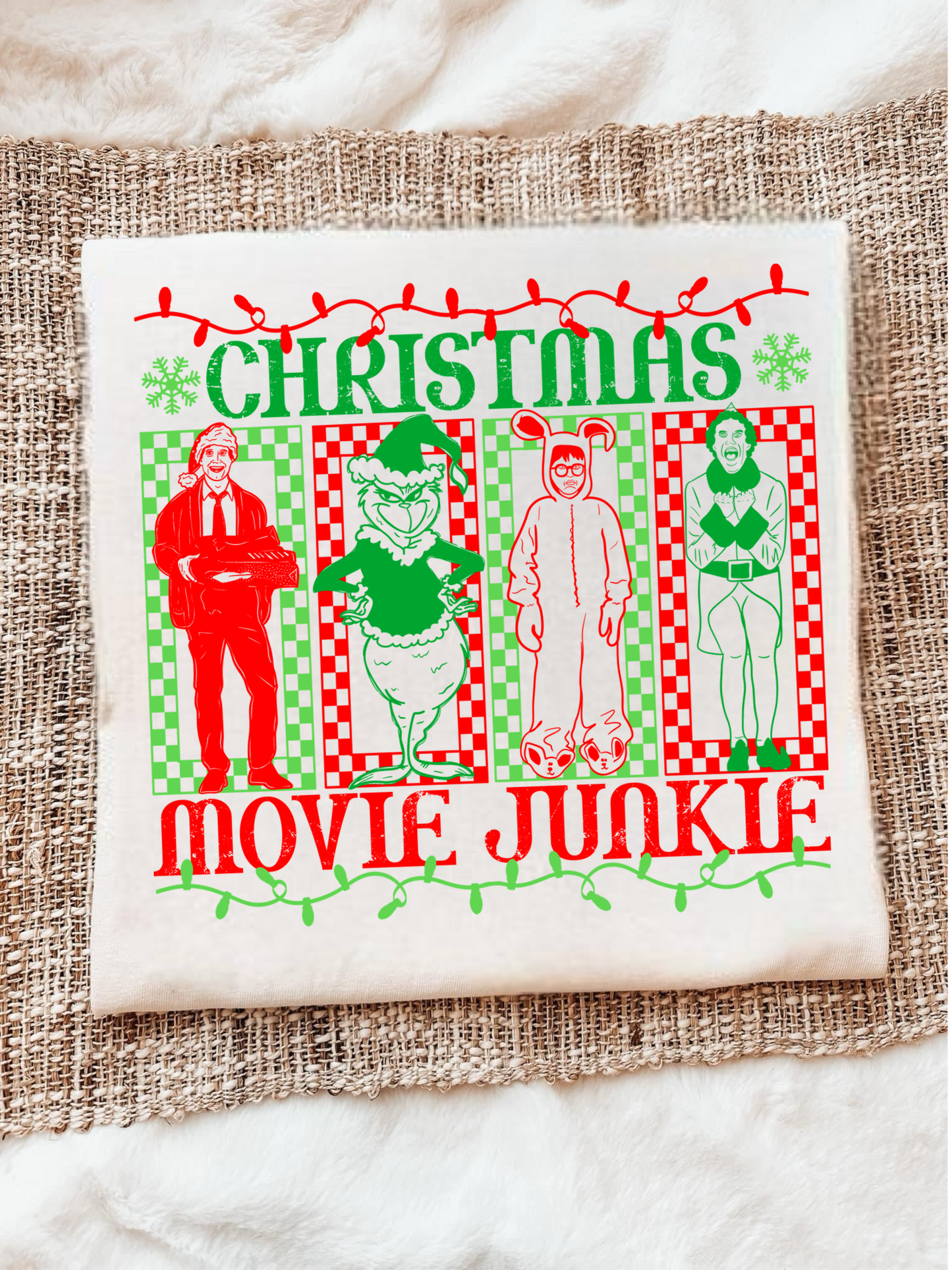 RED & GREEN CHRISTMAS MOVIE JUNKIE - DTF TRANSFER