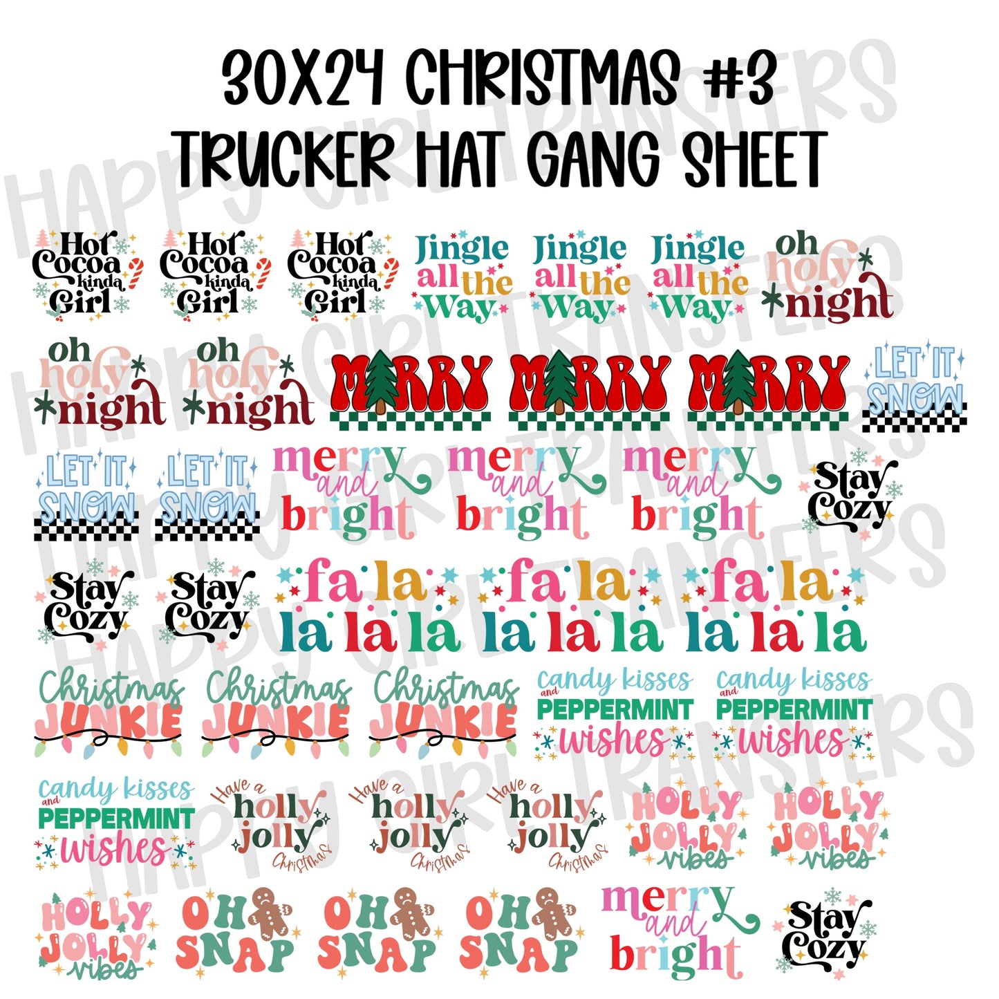 30x24 CHRISTMAS #3 PRE-MADE TRUCKER HAT GANG SHEET