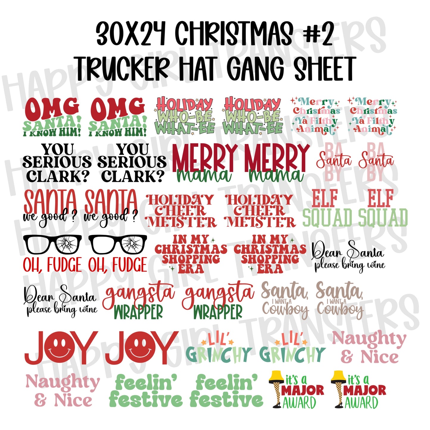30x24 CHRISTMAS #2 PRE-MADE TRUCKER HAT GANG SHEET