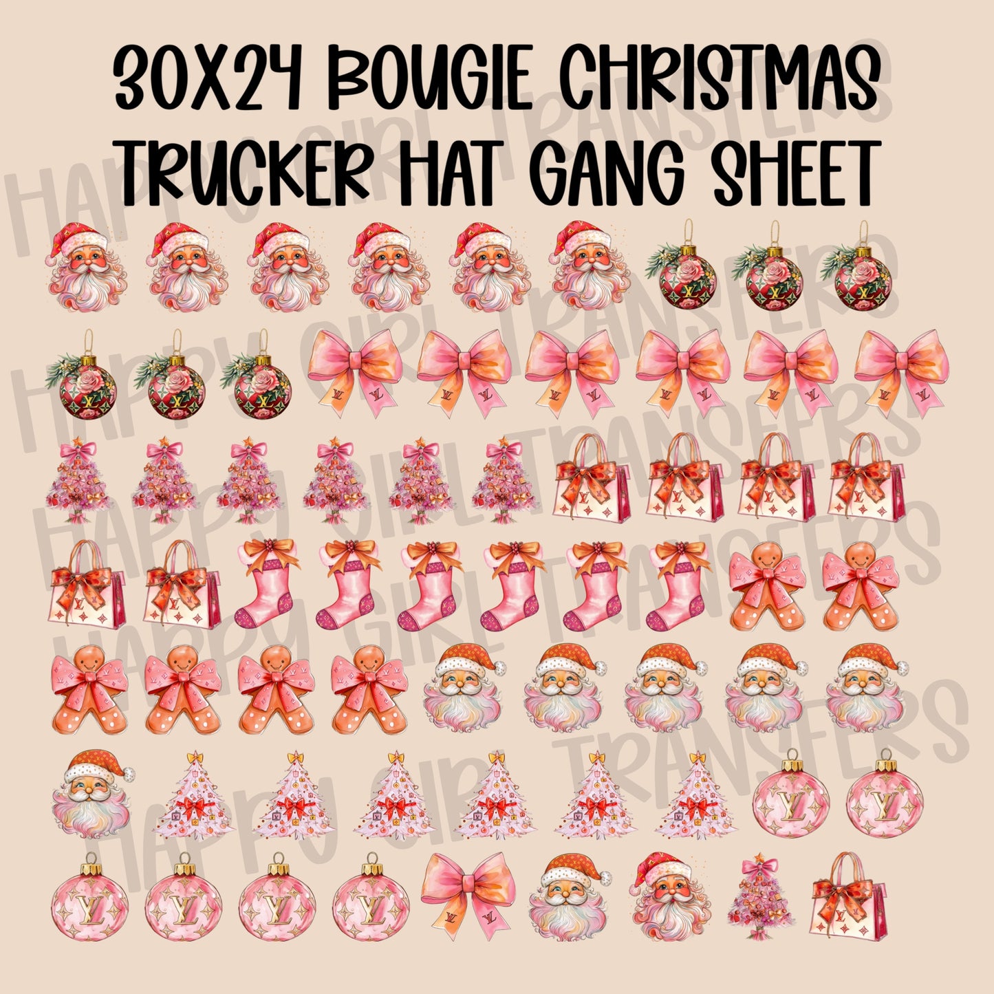 30x24 BOUGIE CHRISTMAS PRE-MADE TRUCKER HAT GANG SHEET