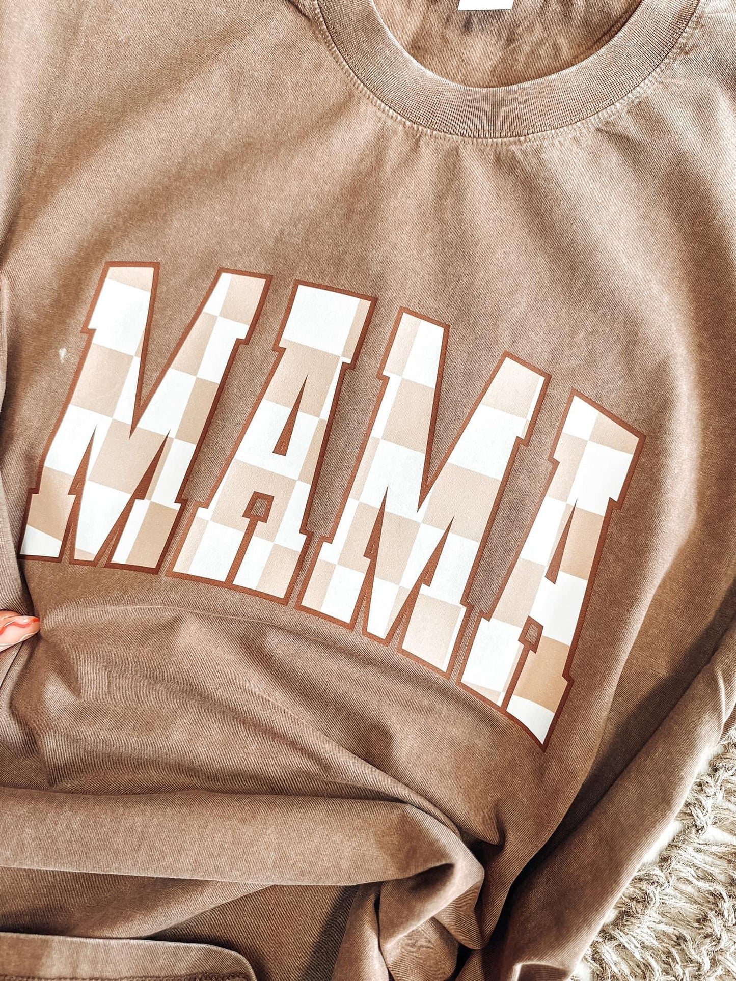 BROWN CHECKERED MAMA-DTF TRANSFER