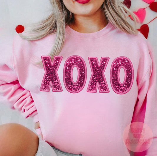 PINK FAUX EMBROIDERED GLITTER XOXO - DTF TRANSFER