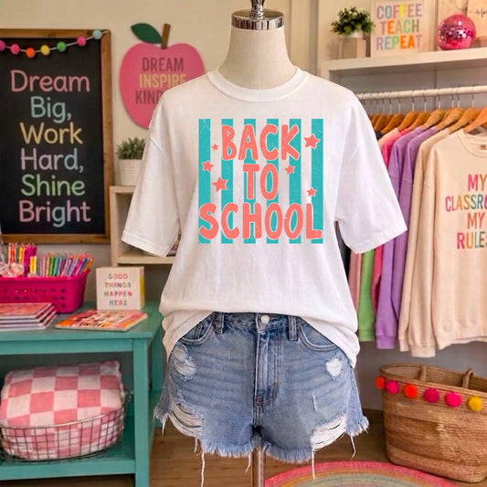 BACK TO SCHOOL TURQUOISE STRIPES - DTF TRANSFER