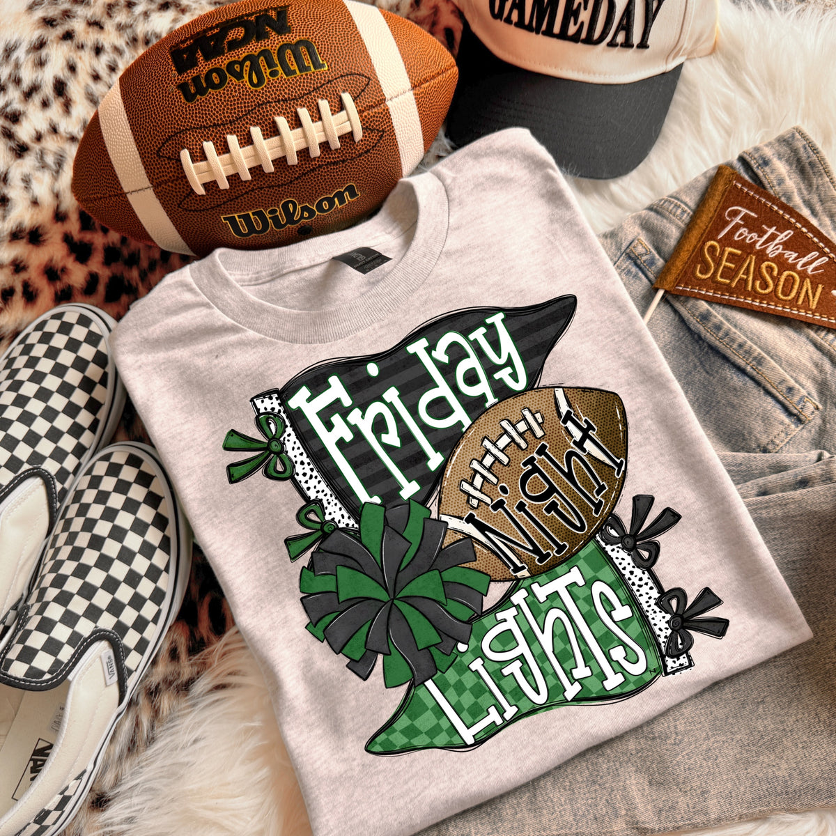 FRIDAY NIGHT LIGHTS BLACK & GREEN - DTF TRANSFER