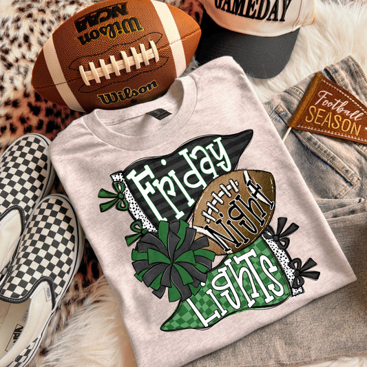 FRIDAY NIGHT LIGHTS BLACK & GREEN - DTF TRANSFER