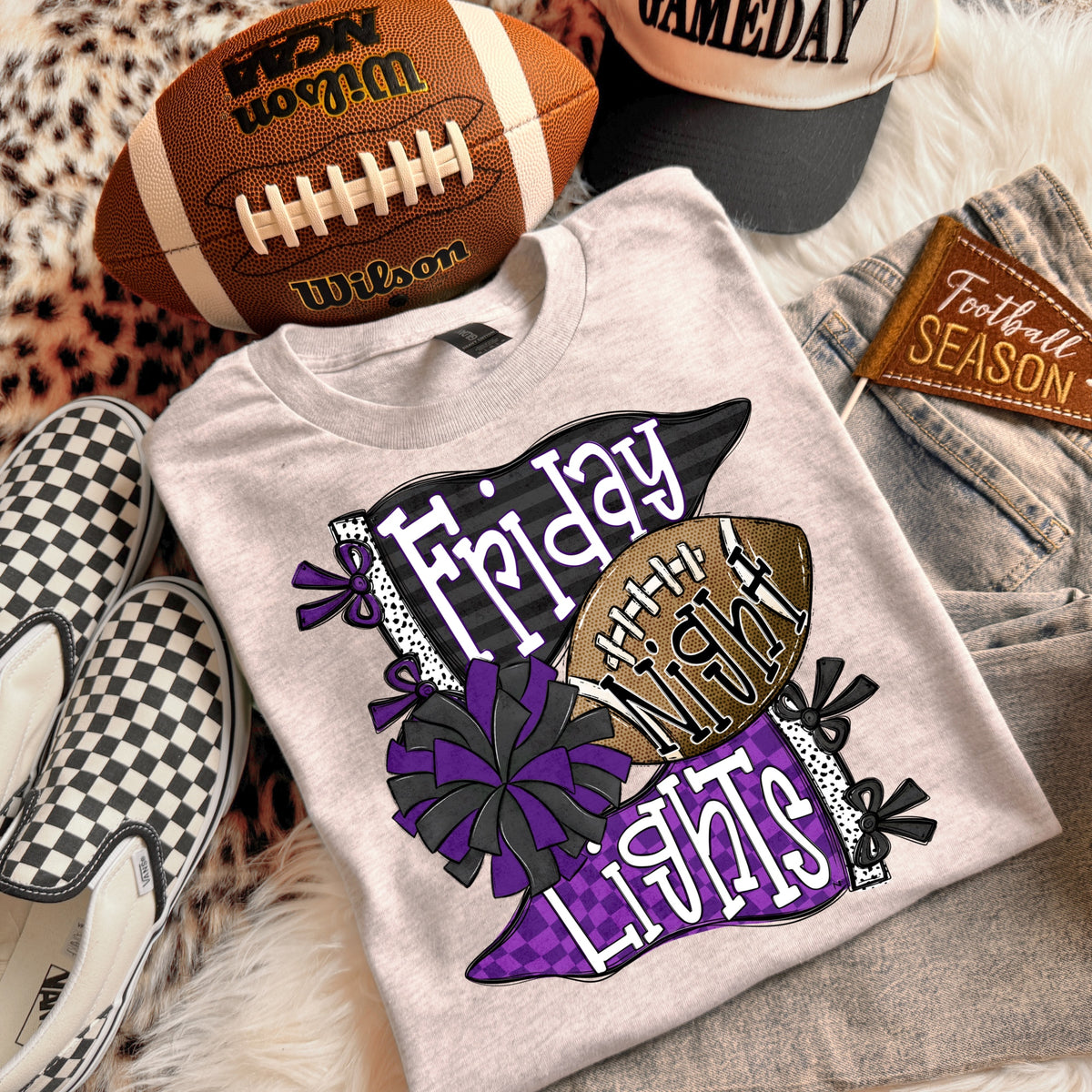 FRIDAY NIGHT LIGHTS BLACK & PURPLE - DTF TRANSFER