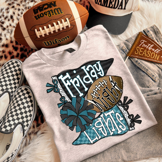 FRIDAY NIGHT LIGHTS BLACK & TEAL - DTF TRANSFER