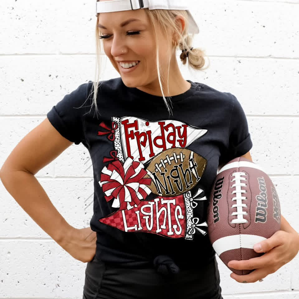 FRIDAY NIGHT LIGHTS RED & WHITE - DTF TRANSFER
