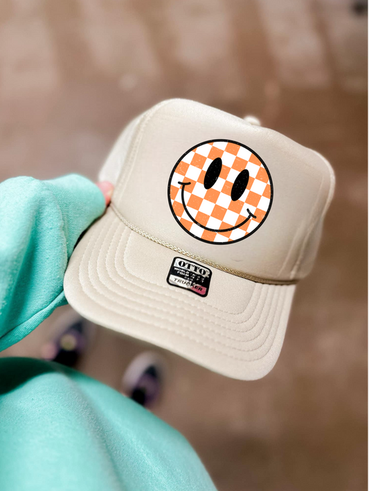 ORANGE CHECKERED SMILEY- DTF TRANSFER