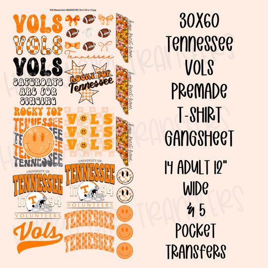 30x60 TENNESSEE VOLS PRE-MADE GANG SHEET