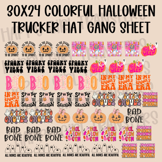 30x24 COLORFUL HALLOWEEN PRE-MADE TRUCKER HAT GANG SHEET