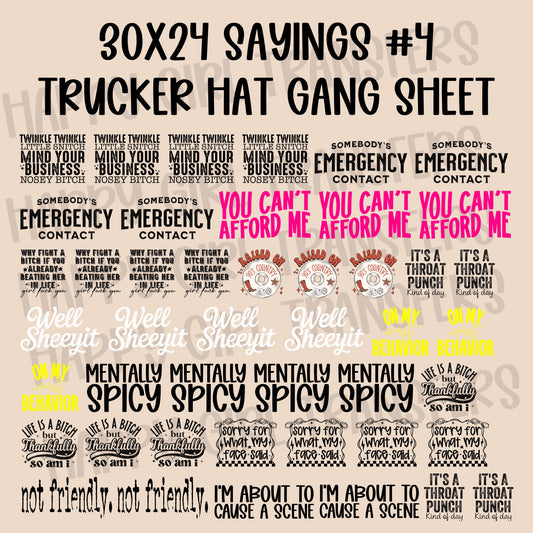 30x24 SAYINGS #4 PRE-MADE TRUCKER HAT GANG SHEET