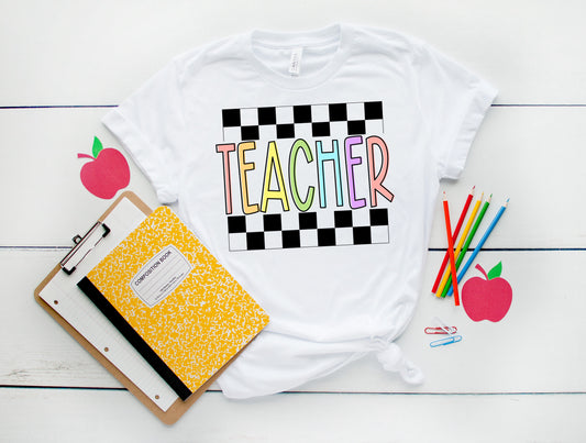RAINBOW CHECKERED TEACHER - DTF TRANSFER