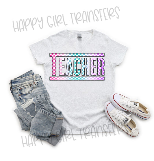 OMBRÉ CHECKERED TEACHER - DTF TRANSFER